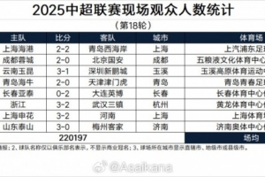 中超第18轮观众：蓉城主场4.13万人居首 场均2.75万人